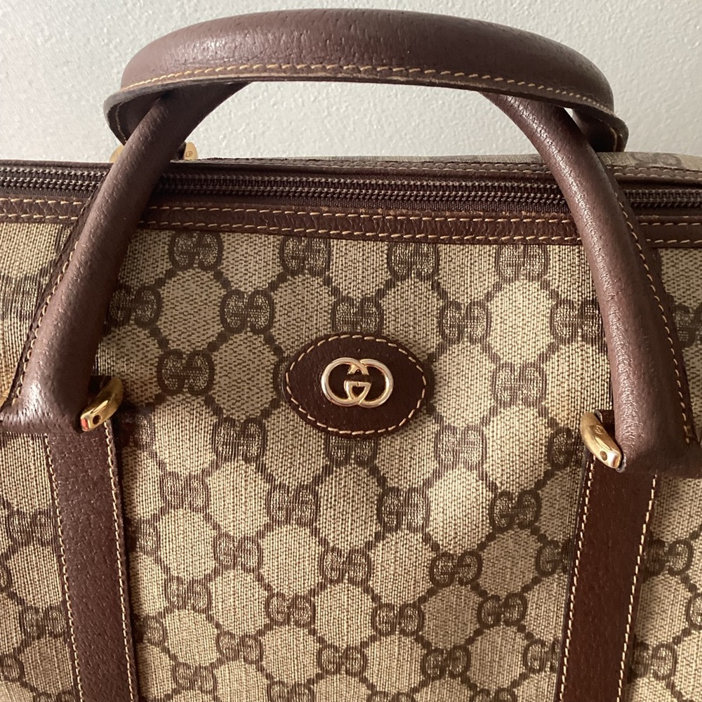 VTG GUCCI Brown GG Monogram Satchel Handbag With Dustbag! - Picture 11 of 12